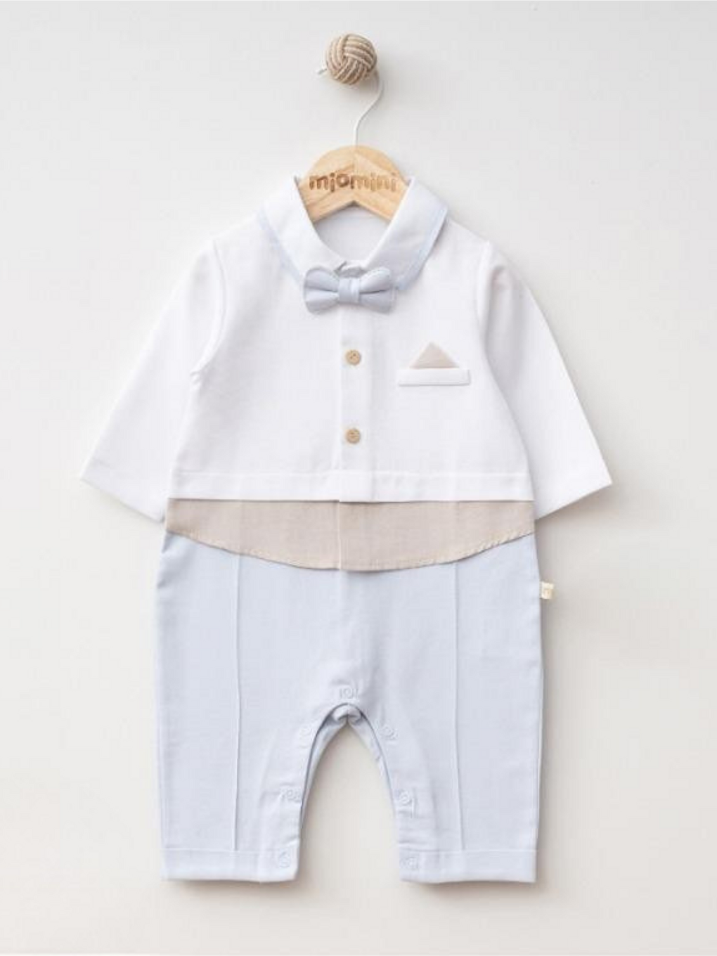 Mavi Gömlek Yaka Papyonlu Erkek Bebek Tulum