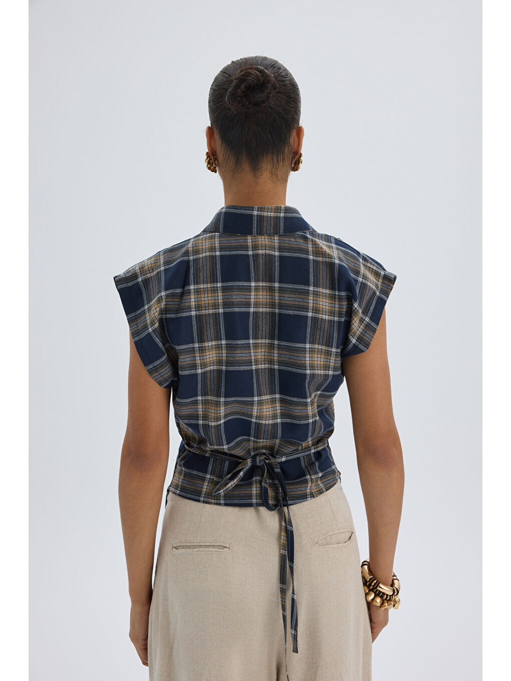 Frenzy Ekoseli Lacivert Kısa Gömlek-4