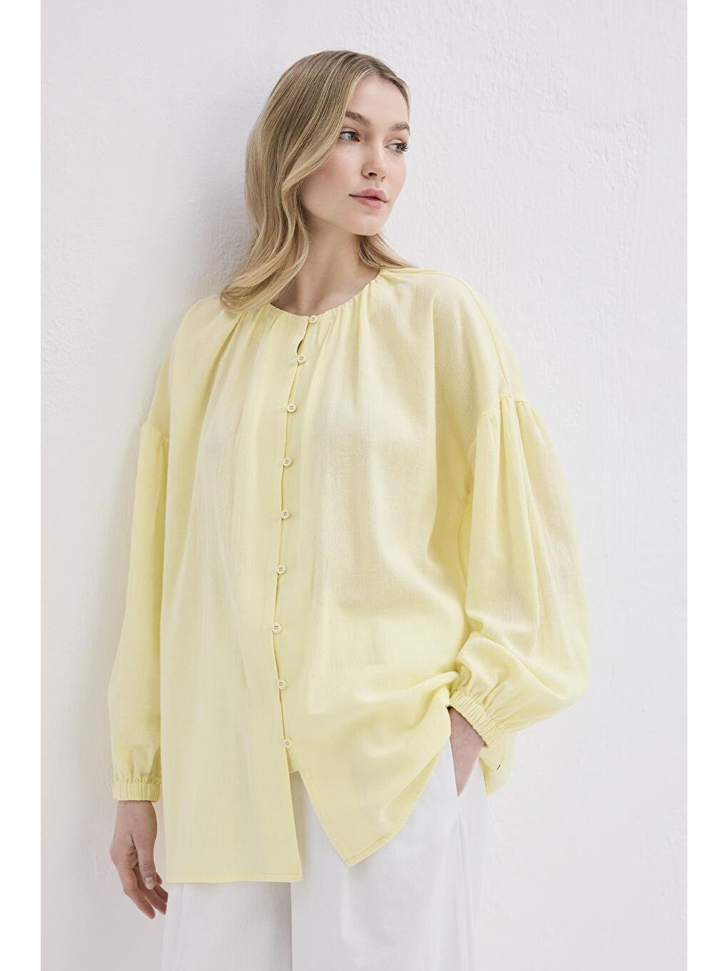 Anna Şile Bezi Gömlek Sarı