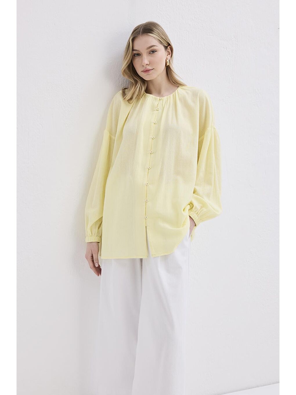 Anna Şile Bezi Gömlek Sarı-1