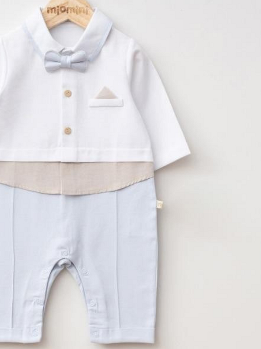 Mavi Gömlek Yaka Papyonlu Erkek Bebek Tulum-1