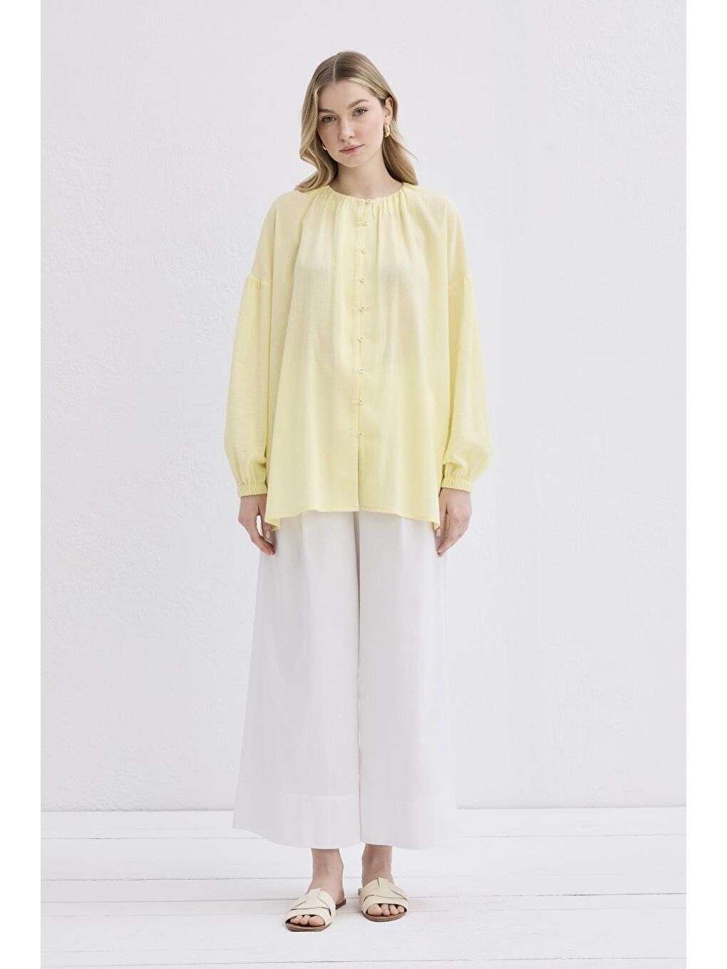 Anna Şile Bezi Gömlek Sarı-2
