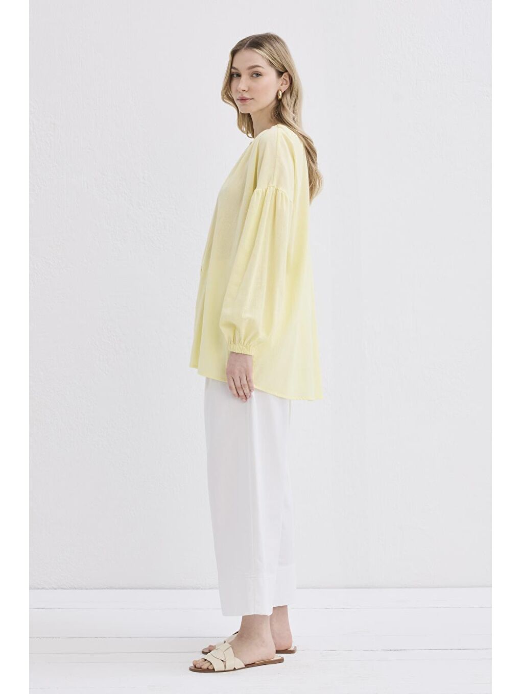 Anna Şile Bezi Gömlek Sarı-3