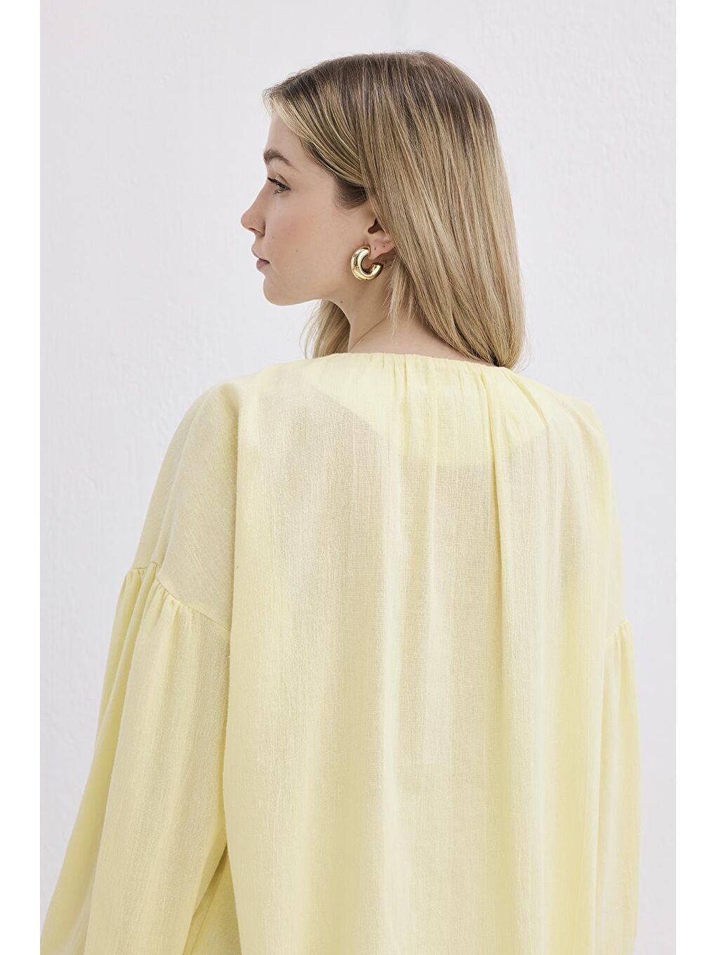 Anna Şile Bezi Gömlek Sarı-4