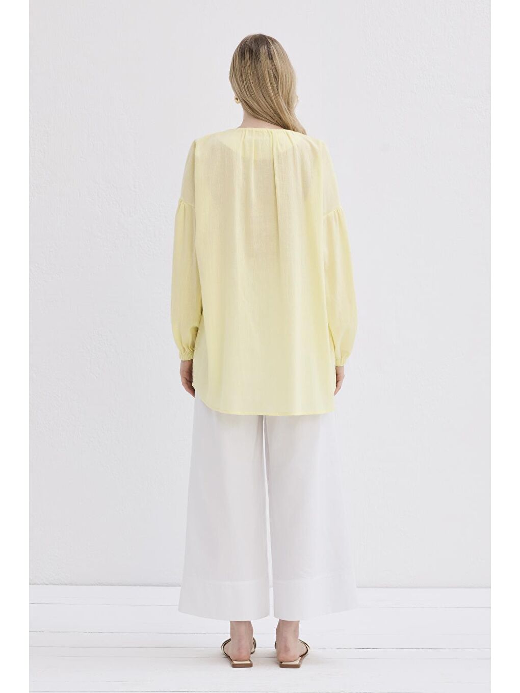 Anna Şile Bezi Gömlek Sarı-5