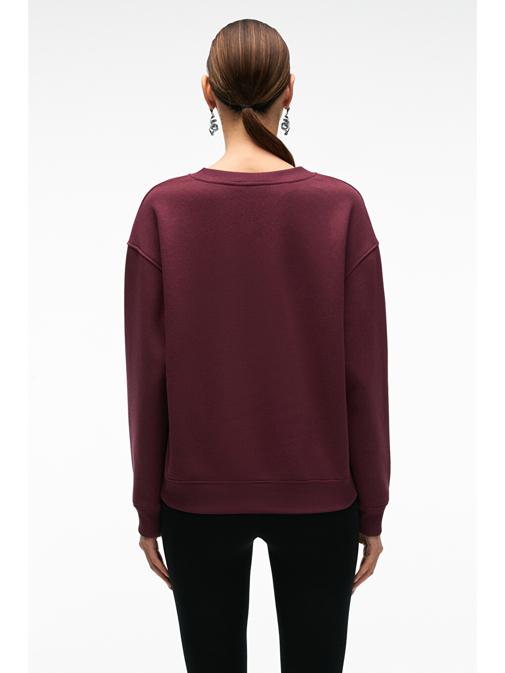 Arınel Kadın V Yaka Regular Fit Bordo Sweatshirt-6