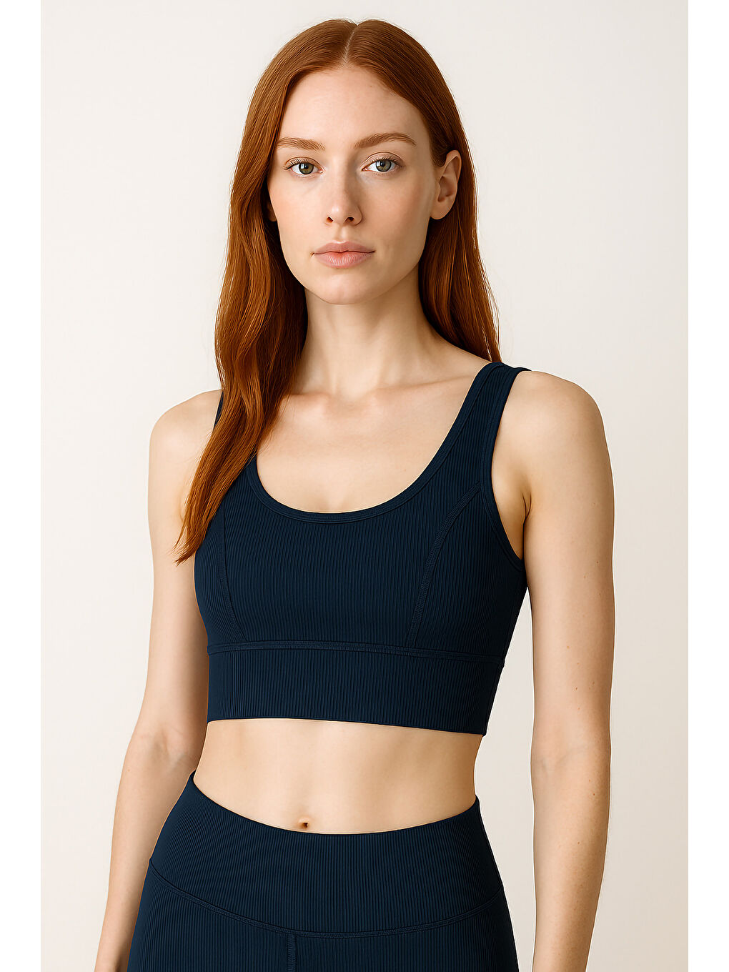 Lacivert Kalın Askılı Toparlayıcı Ripli Spor Büstiyer