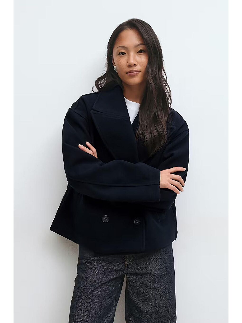 Lacivert Kısa Kaşe Kadın Kaban Mg2544-1