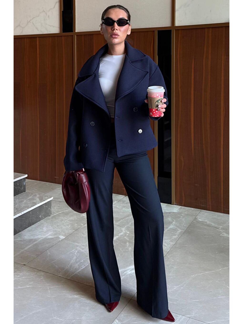 Lacivert Kısa Kaşe Kadın Kaban Mg2544-4