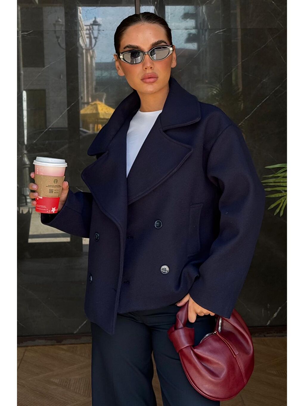 Lacivert Kısa Kaşe Kadın Kaban Mg2544-5