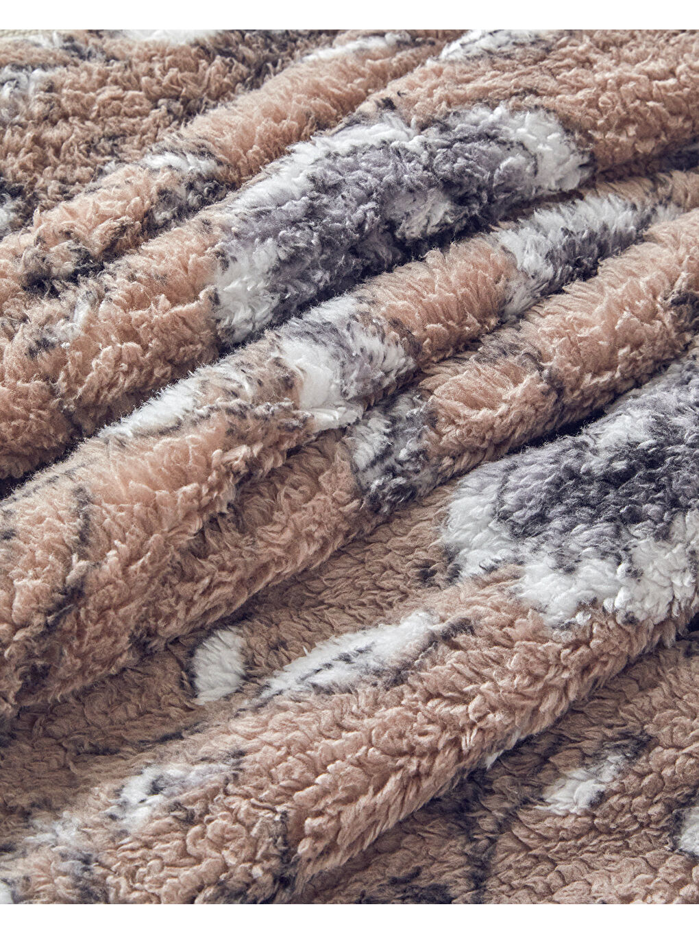 Bej Gardenia Glow Baskılı Sherpa Battaniye Vizon-4
