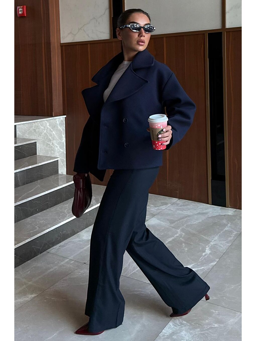 Lacivert Kısa Kaşe Kadın Kaban Mg2544-8