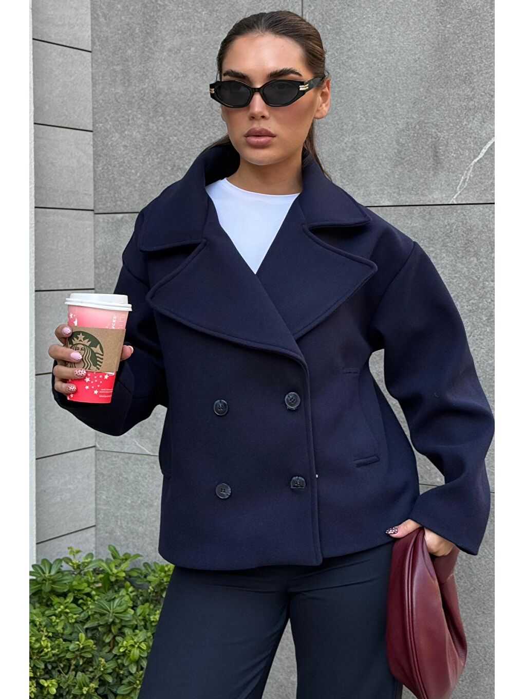 Lacivert Kısa Kaşe Kadın Kaban Mg2544-9