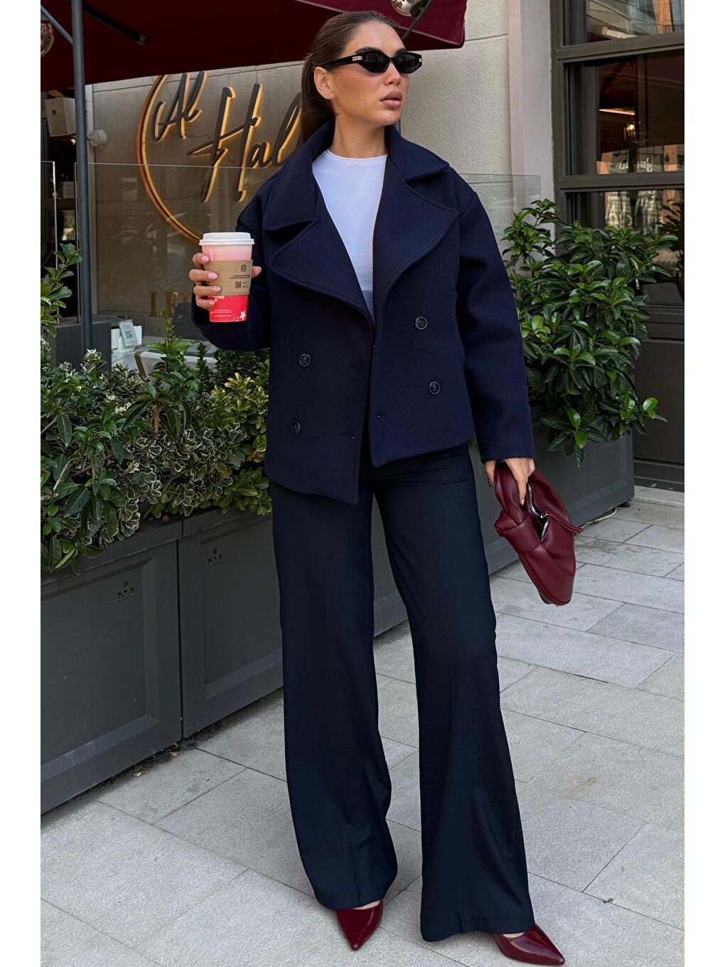 Lacivert Kısa Kaşe Kadın Kaban Mg2544-11