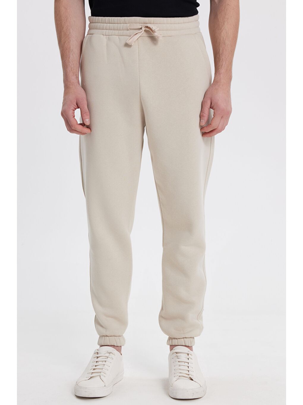 Ekru Unisex Relax Fit Rahat Kesim Şardonlu 3 Cepli Lastikli Jogger Paça Krem Eşofman Altı