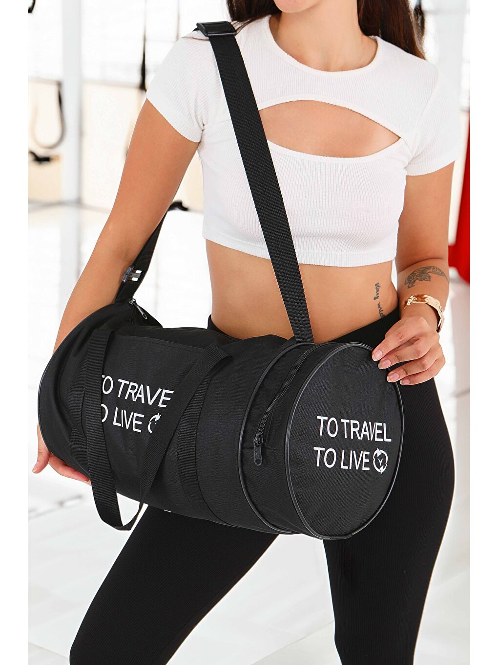 Kadın Siyah Silindir Spor Çanta - 27566