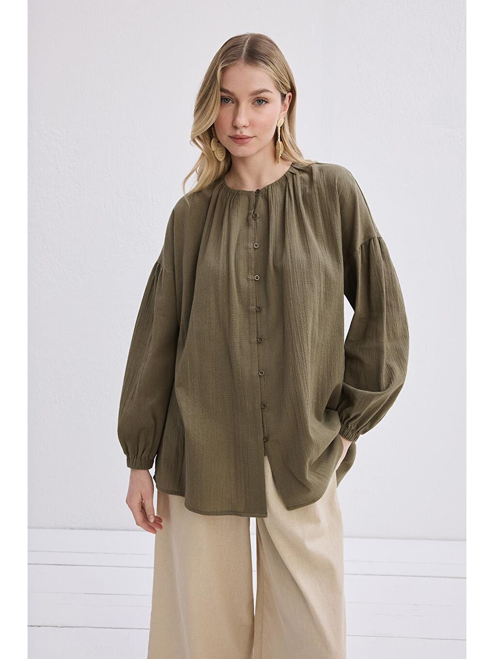 Anna Şile Bezi Gömlek Yeşil