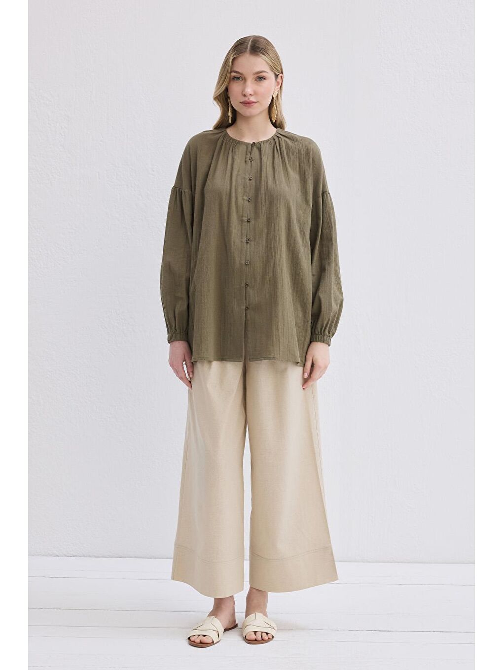 Anna Şile Bezi Gömlek Yeşil-1