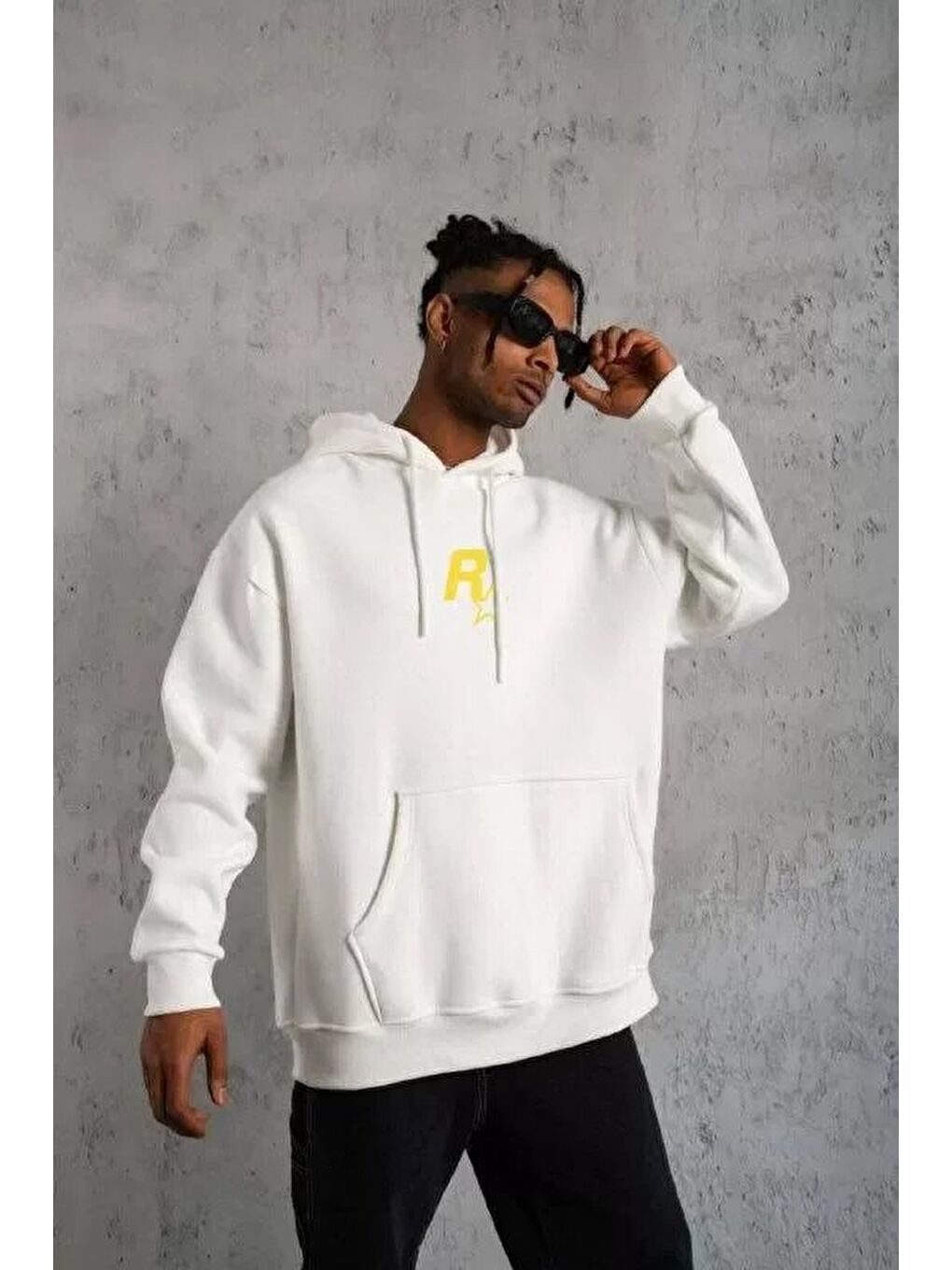 Unisex Kapüşonlu Baskılı SweatshirtBeyaz-20063