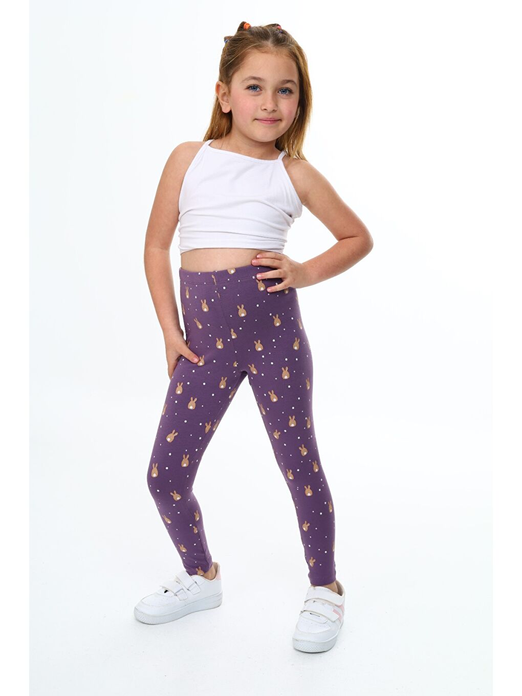 Mor Kız Çocuk Baskılı Tayt