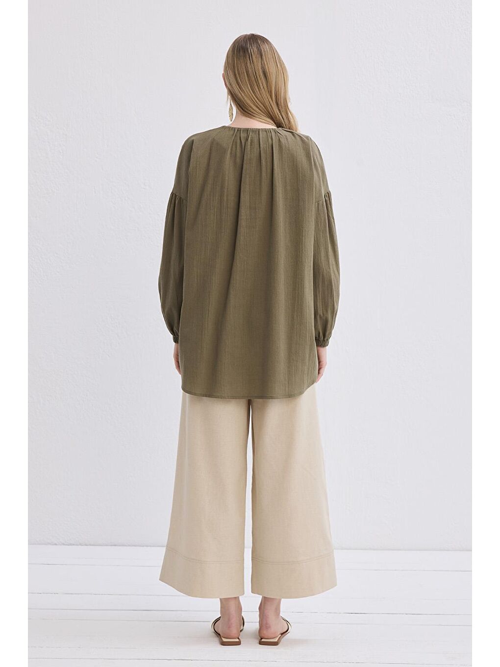 Anna Şile Bezi Gömlek Yeşil-3