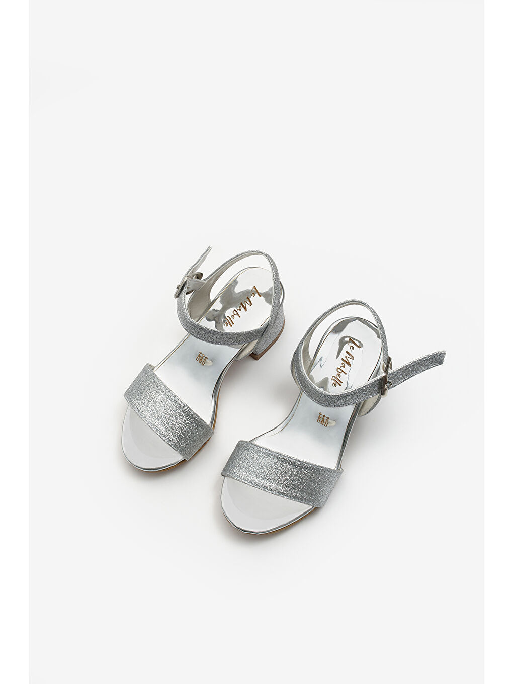 Gri Gümüş Tek Bantlı Bilekten Bağlamalı Kız Çocuk Topuklu Ayakkabı-1