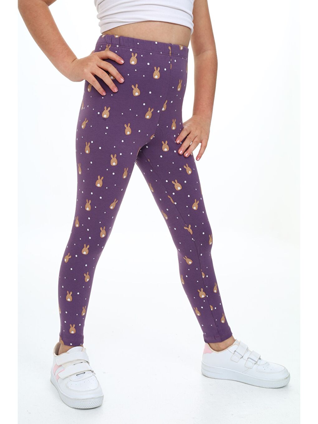 Mor Kız Çocuk Baskılı Tayt-1