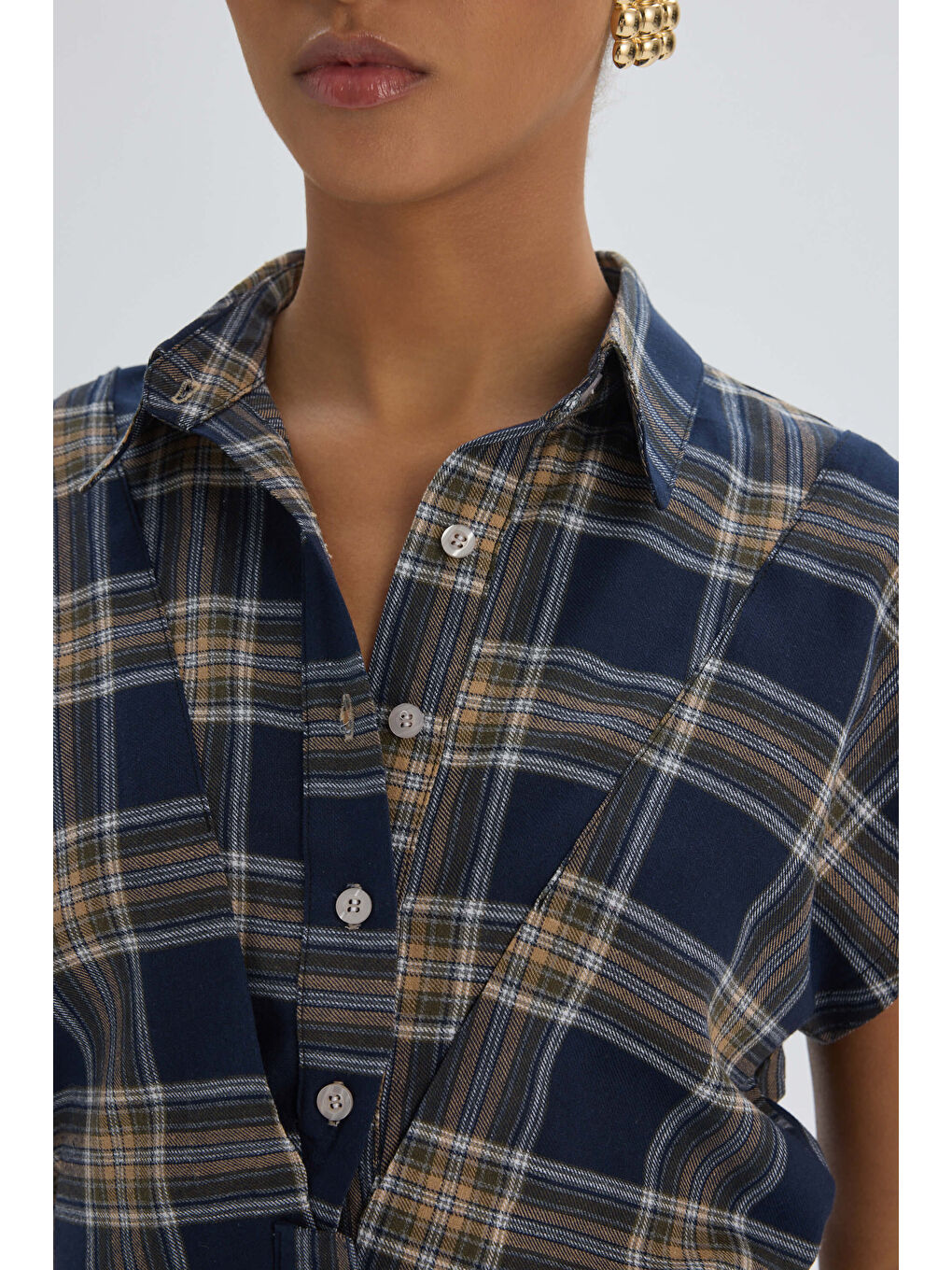 Frenzy Ekoseli Lacivert Kısa Gömlek-7