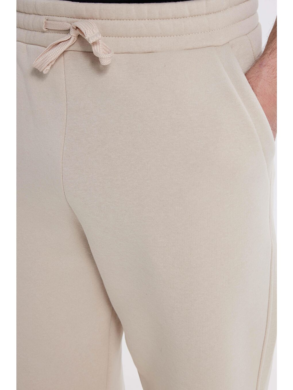 Ekru Unisex Relax Fit Rahat Kesim Şardonlu 3 Cepli Lastikli Jogger Paça Krem Eşofman Altı-2