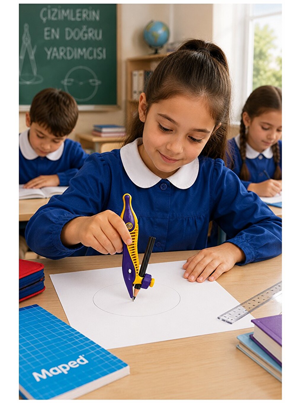 Sarı Plastik Pergel Kurşun Kalemli 1 Adet Kidz 191611 Pergel Matematik Geometri Mimari Proje T-1