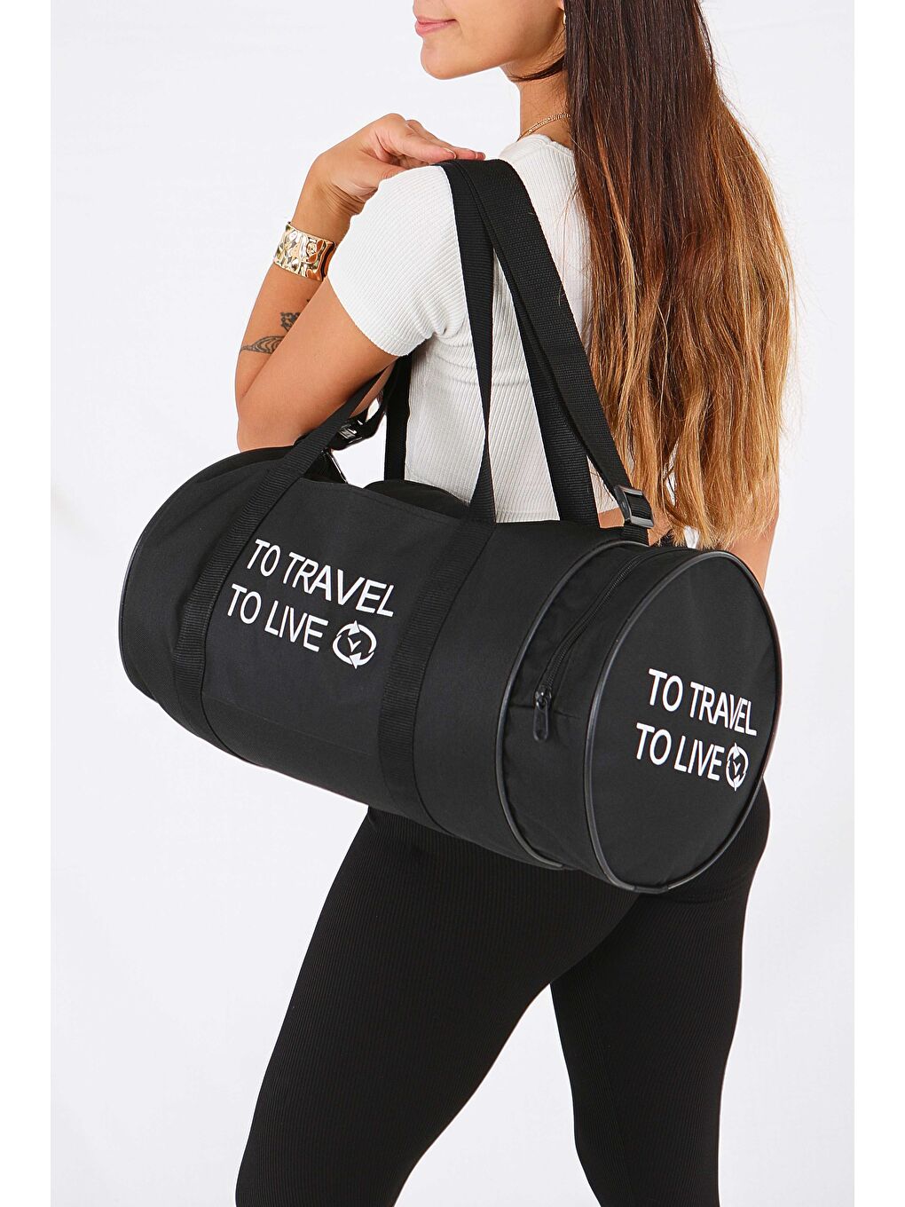 Kadın Siyah Silindir Spor Çanta - 27566-1