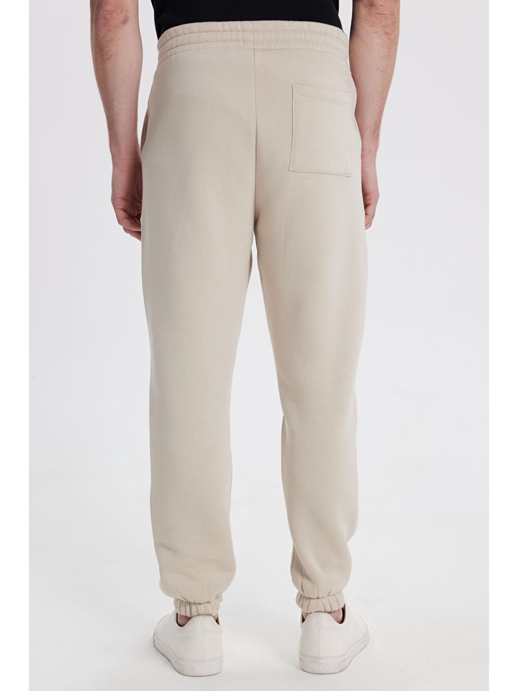 Ekru Unisex Relax Fit Rahat Kesim Şardonlu 3 Cepli Lastikli Jogger Paça Krem Eşofman Altı-5