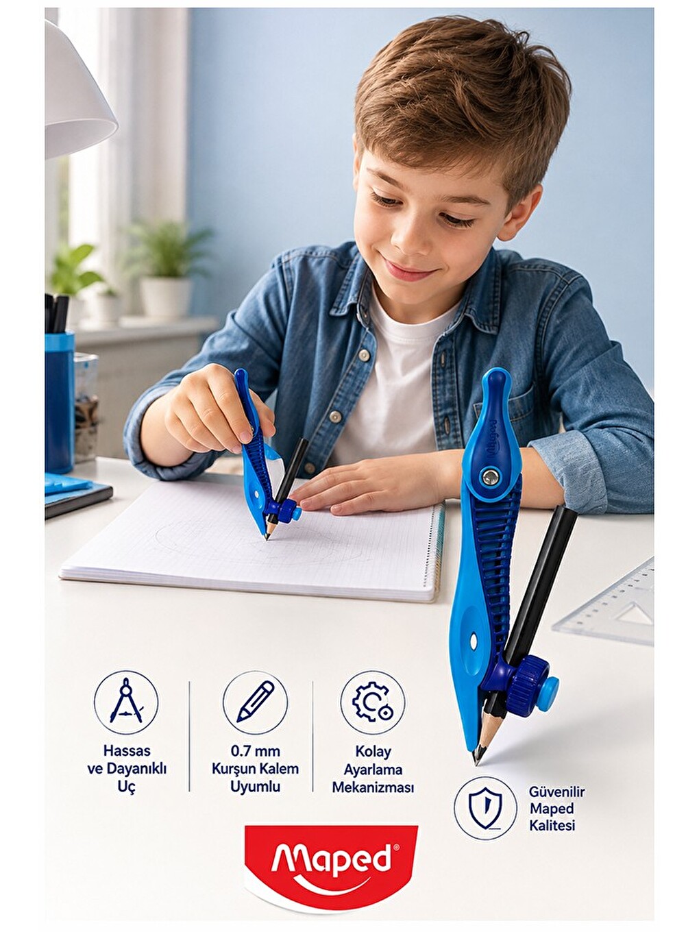 Mavi Plastik Pergel Kurşun Kalemli 1 Adet Kidz 191611 Pergel Matematik Geometri Mimari Proje T-3