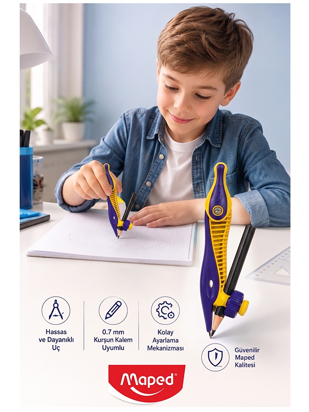 Sarı Plastik Pergel Kurşun Kalemli 1 Adet Kidz 191611 Pergel Matematik Geometri Mimari Proje T-3