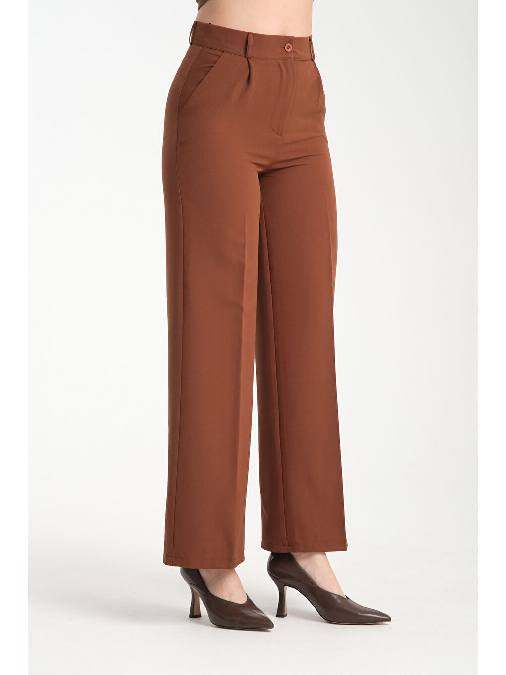 Kahverengi Kadın Plazzo Kumaş Pantolon 2985-2