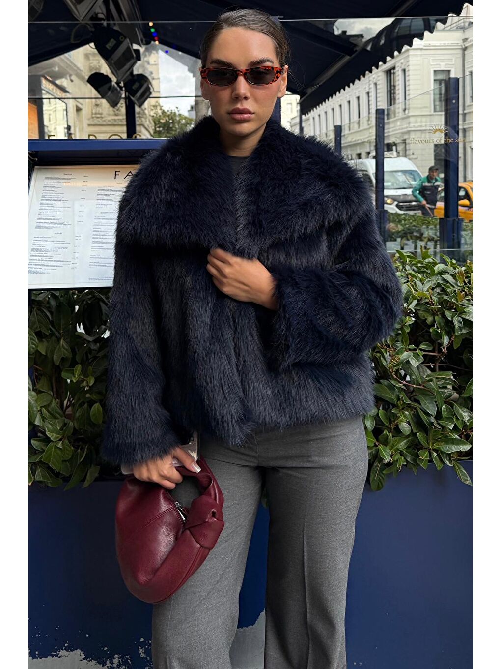 Lacivert Yumuşak Dokulu Kadın Kürk Mont Mg2204-3