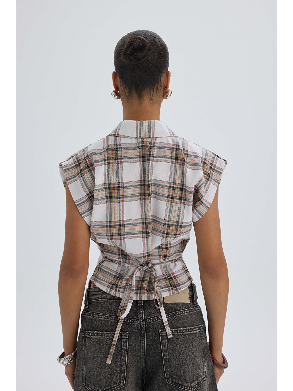 Frenzy Ekoseli Ekru Kısa Gömlek-4