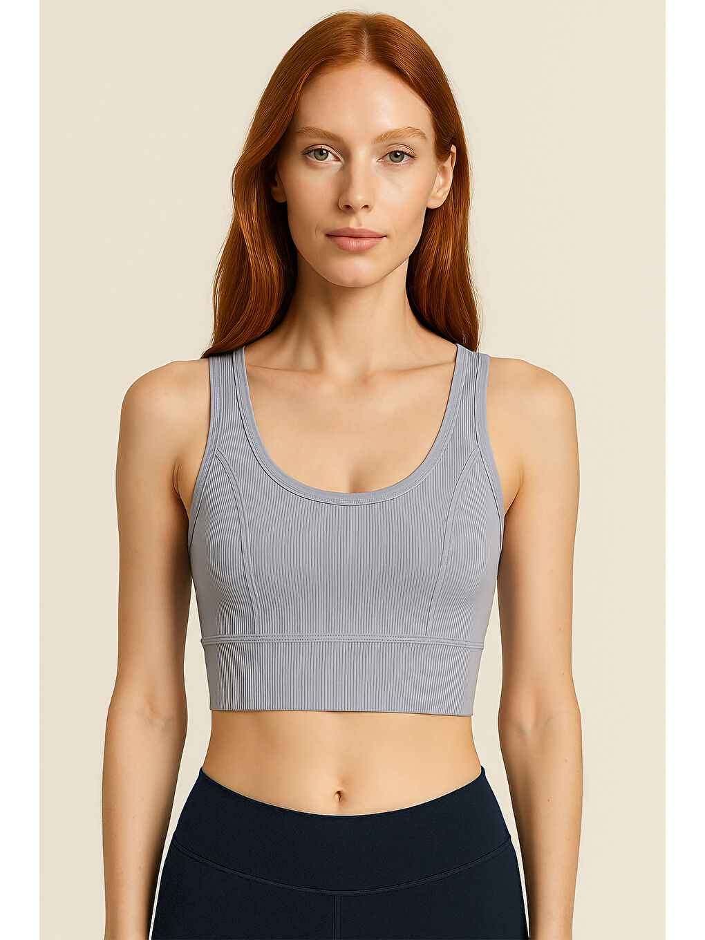 Mavi Kalın Askılı Toparlayıcı Ripli Spor Büstiyer