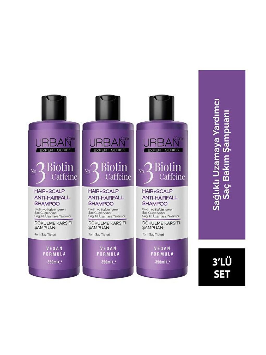 Urban Care Expert Biotin ve Kafein Dökülme Karşıtı Şampuan X3 Adet-Hızlı Uzamaya Yardımcı-350 ML - 1