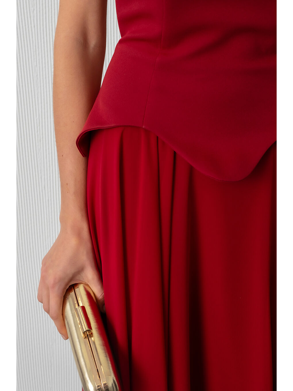 Kadın Bordo Şal Yaka Straplez Söz Nişan Abiye Elbise-4