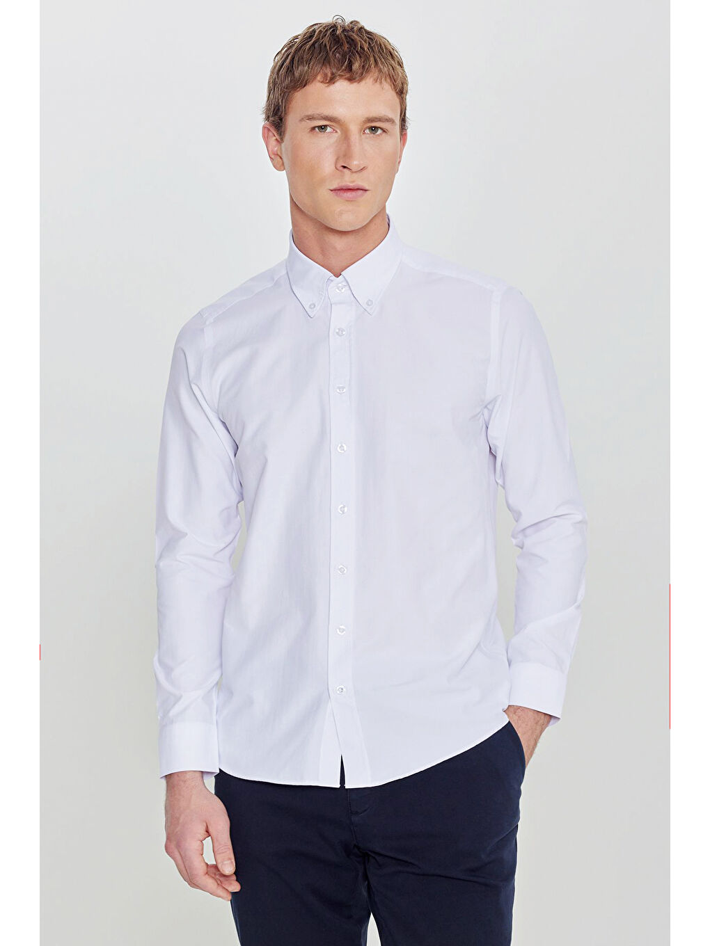Erkek Beyaz Pamuklu Slim Fit Dar Kesim Gant Yaka Poplin Gömlek-2