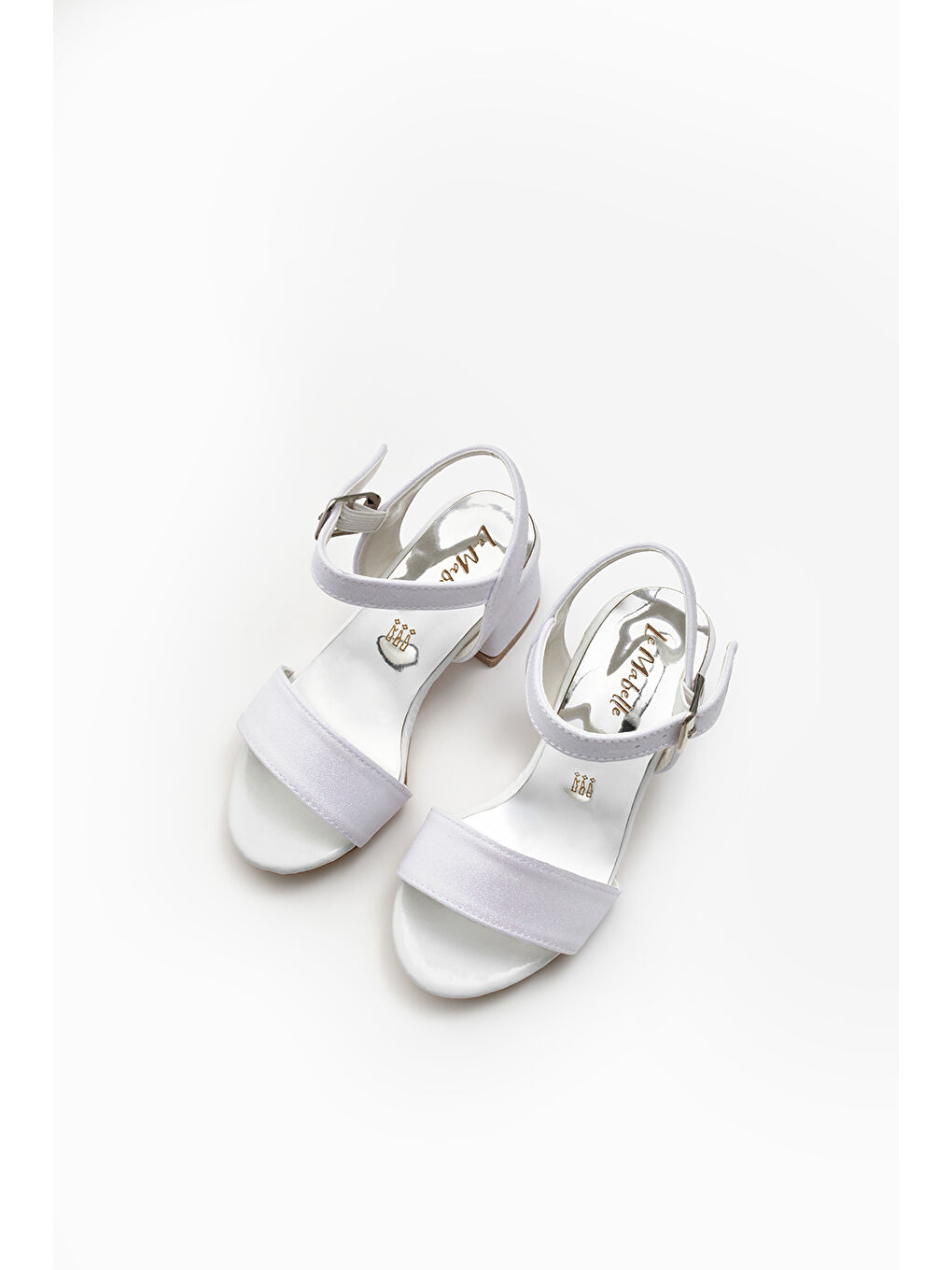 Beyaz Tek Bantlı Bilekten Bağlamalı Kız Çocuk Topuklu Ayakkabı-1