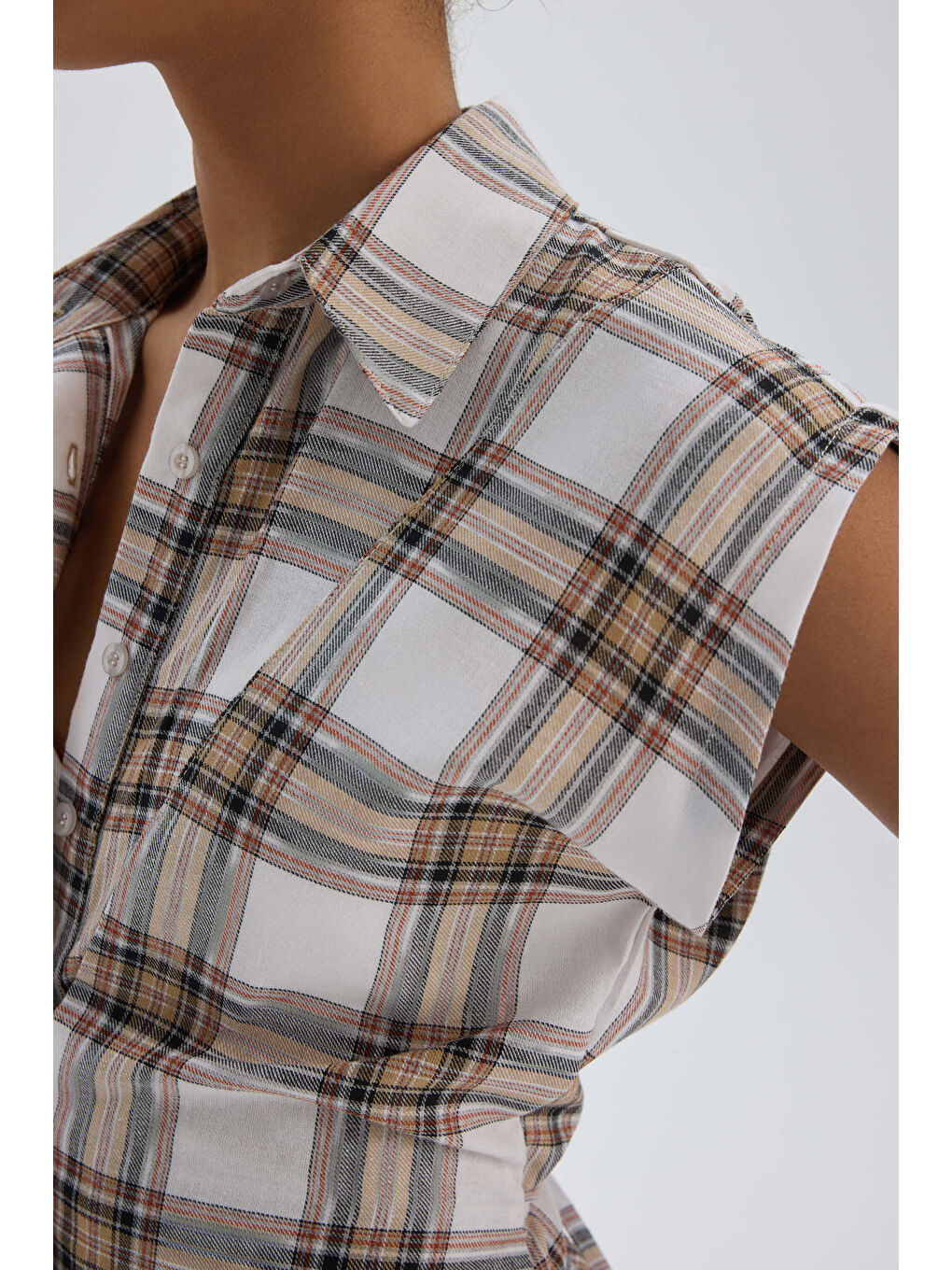 Frenzy Ekoseli Ekru Kısa Gömlek-6