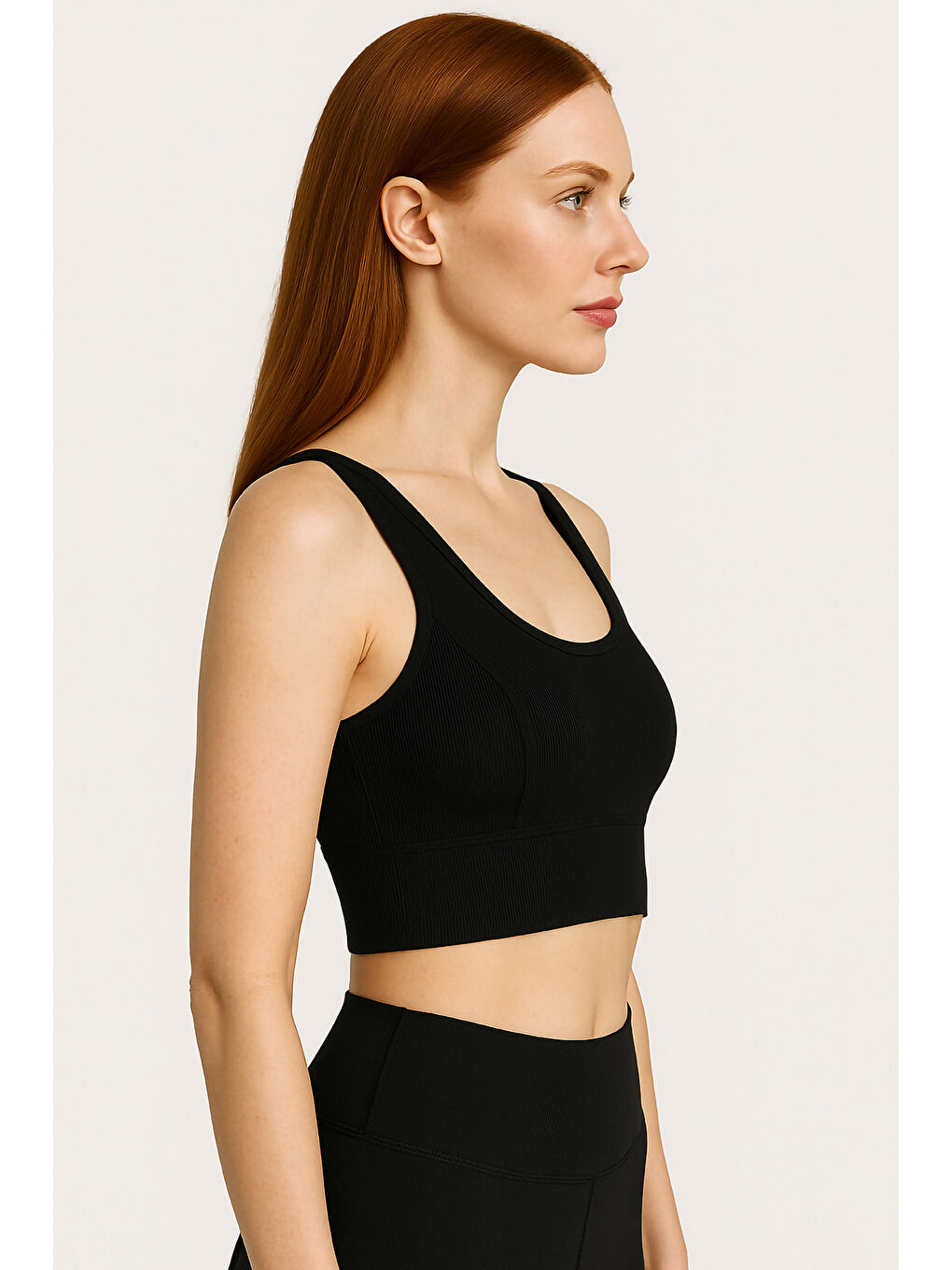 Siyah Kalın Askılı Toparlayıcı Ripli Spor Büstiyer-1