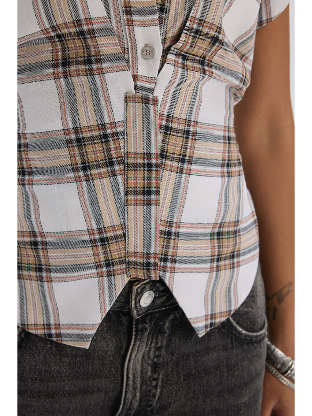 Frenzy Ekoseli Ekru Kısa Gömlek-7