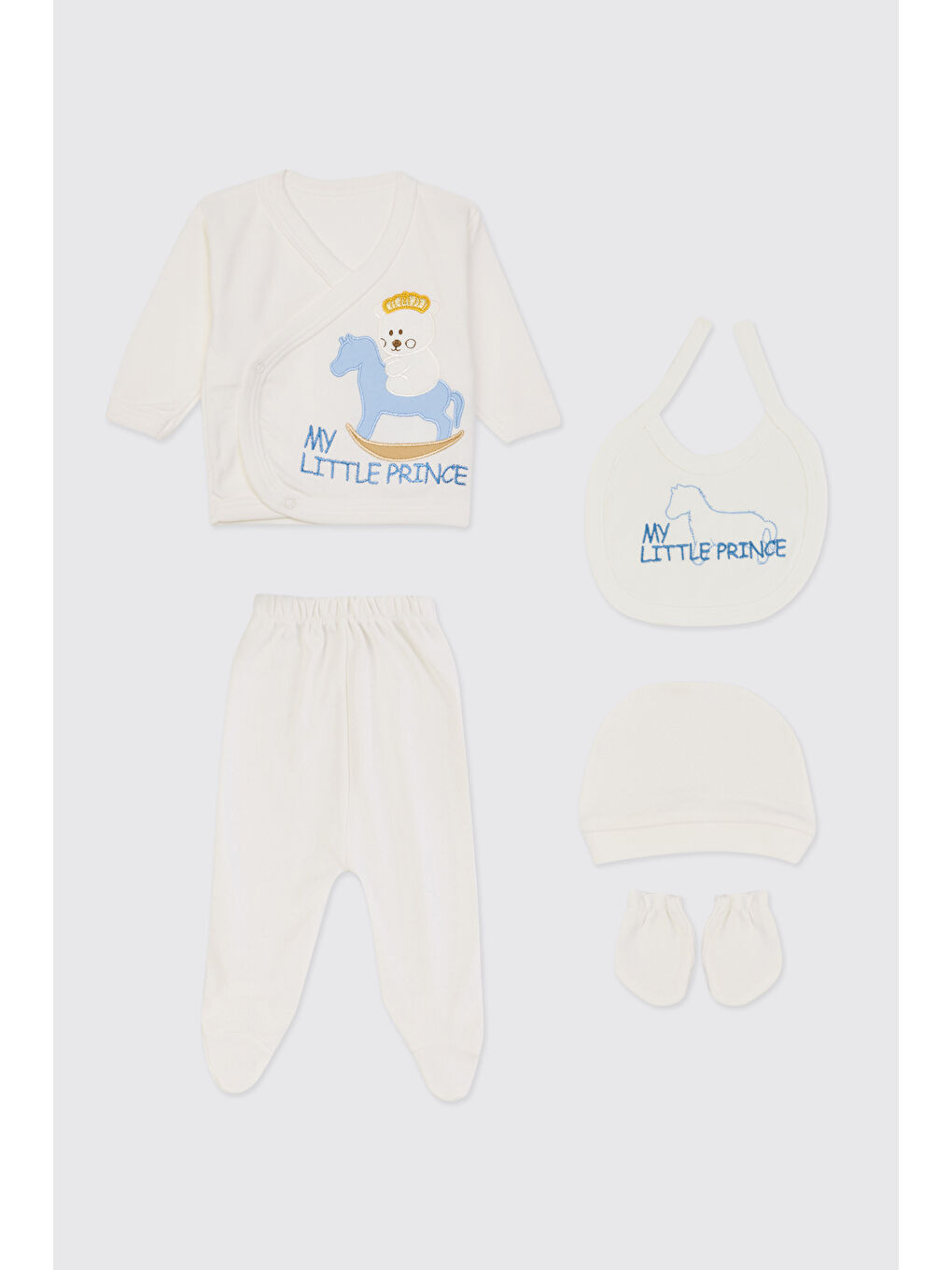 Yenidoğan At Detaylı Ekru 5'li Hastane Çıkış Seti