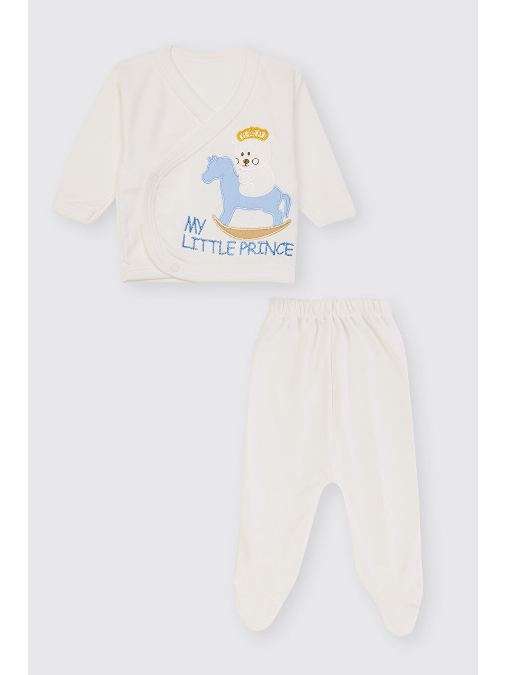 Yenidoğan At Detaylı Ekru 5'li Hastane Çıkış Seti-1