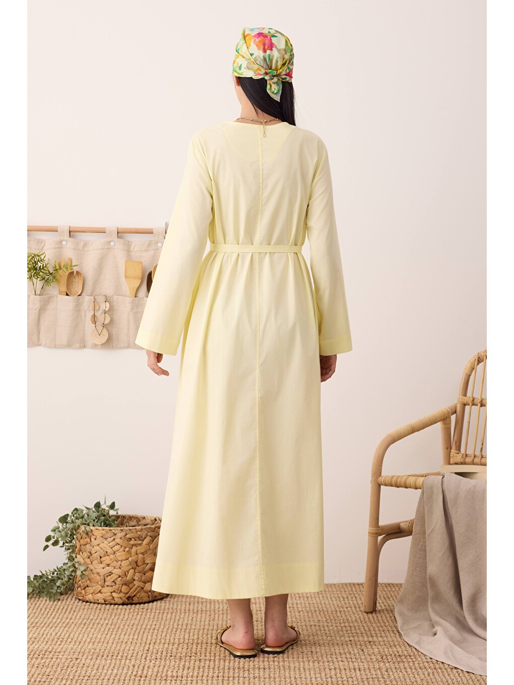 Çok Pileli Elbise Soft Sarı-3