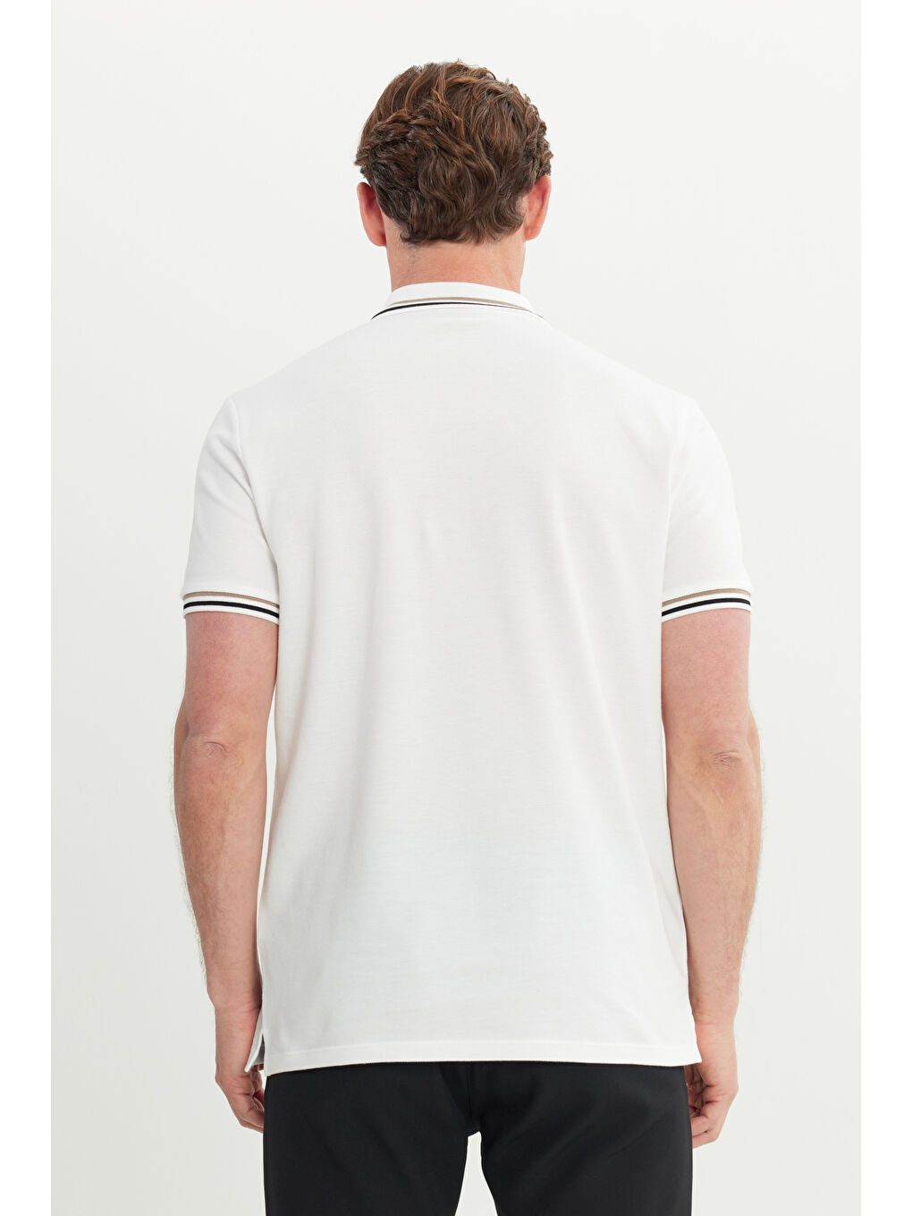 Erkek Beyaz %100 Pamuk Slim Fit Dar Kesim Polo Yaka Tişört-4