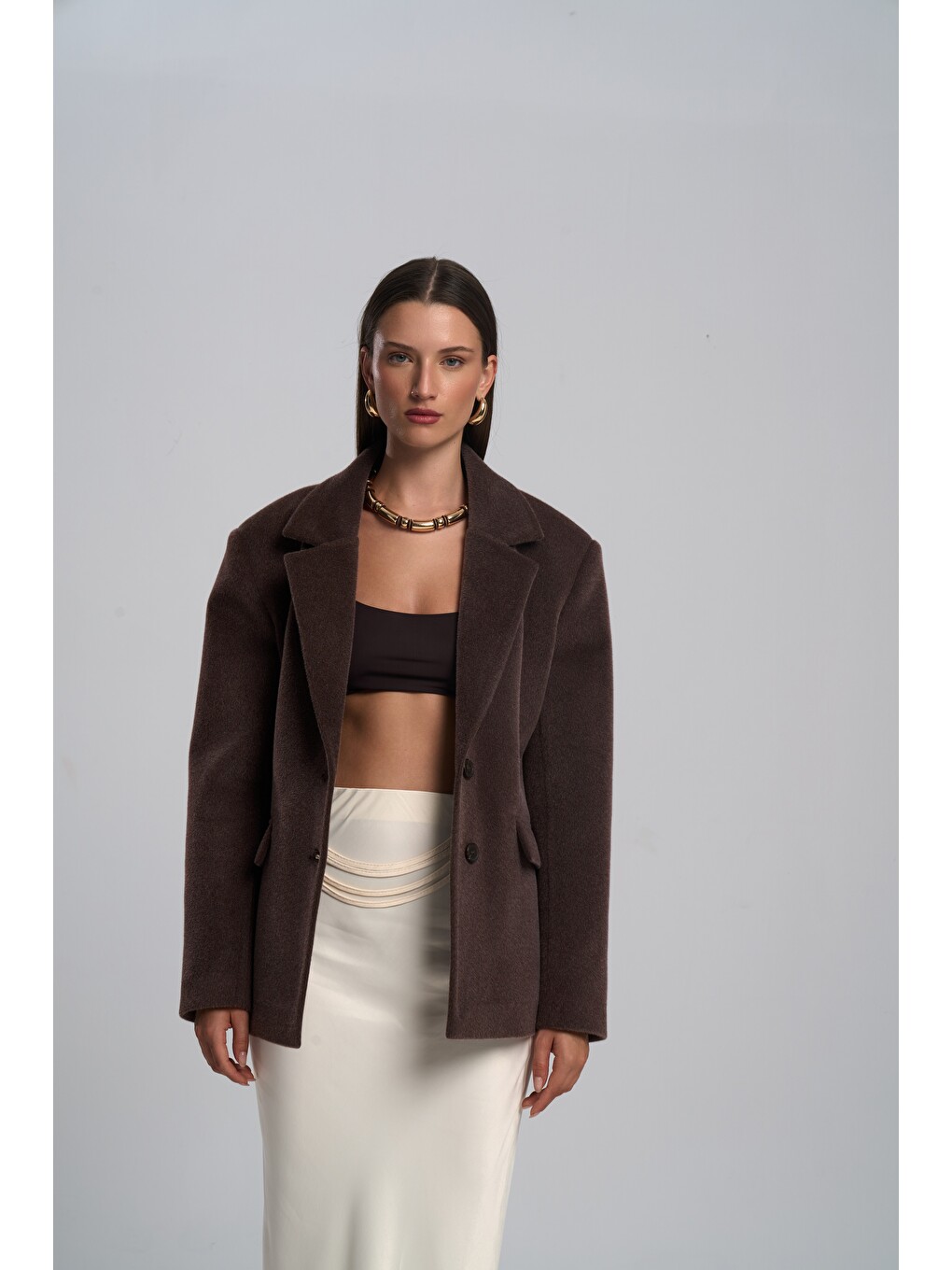 Kahverengi Kaela Bel Oturmalı Kahve Blazer-1